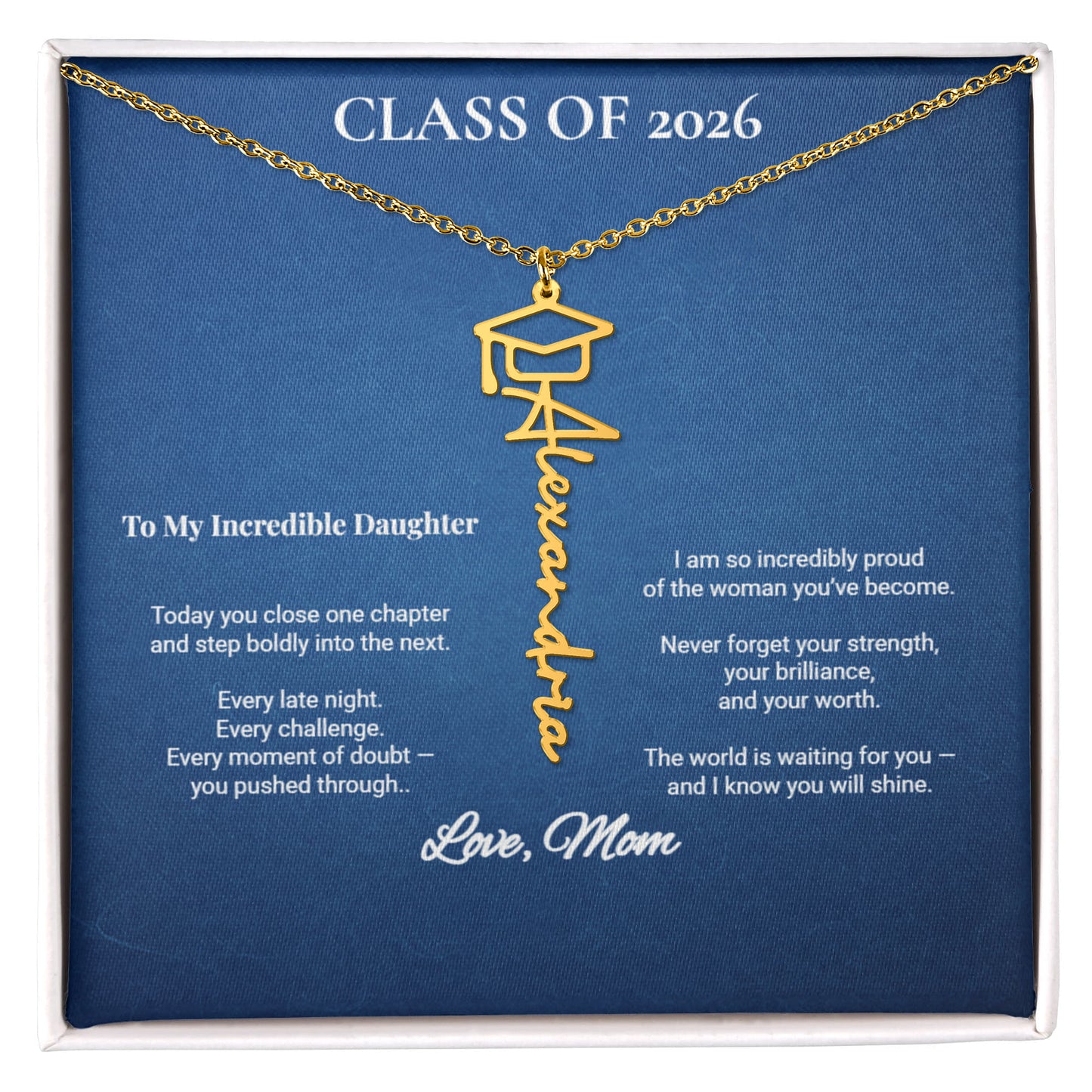 Class of 2026 Personalized Graduation Cap Name Necklace – A Proud Gift for Your Incredible Daughter