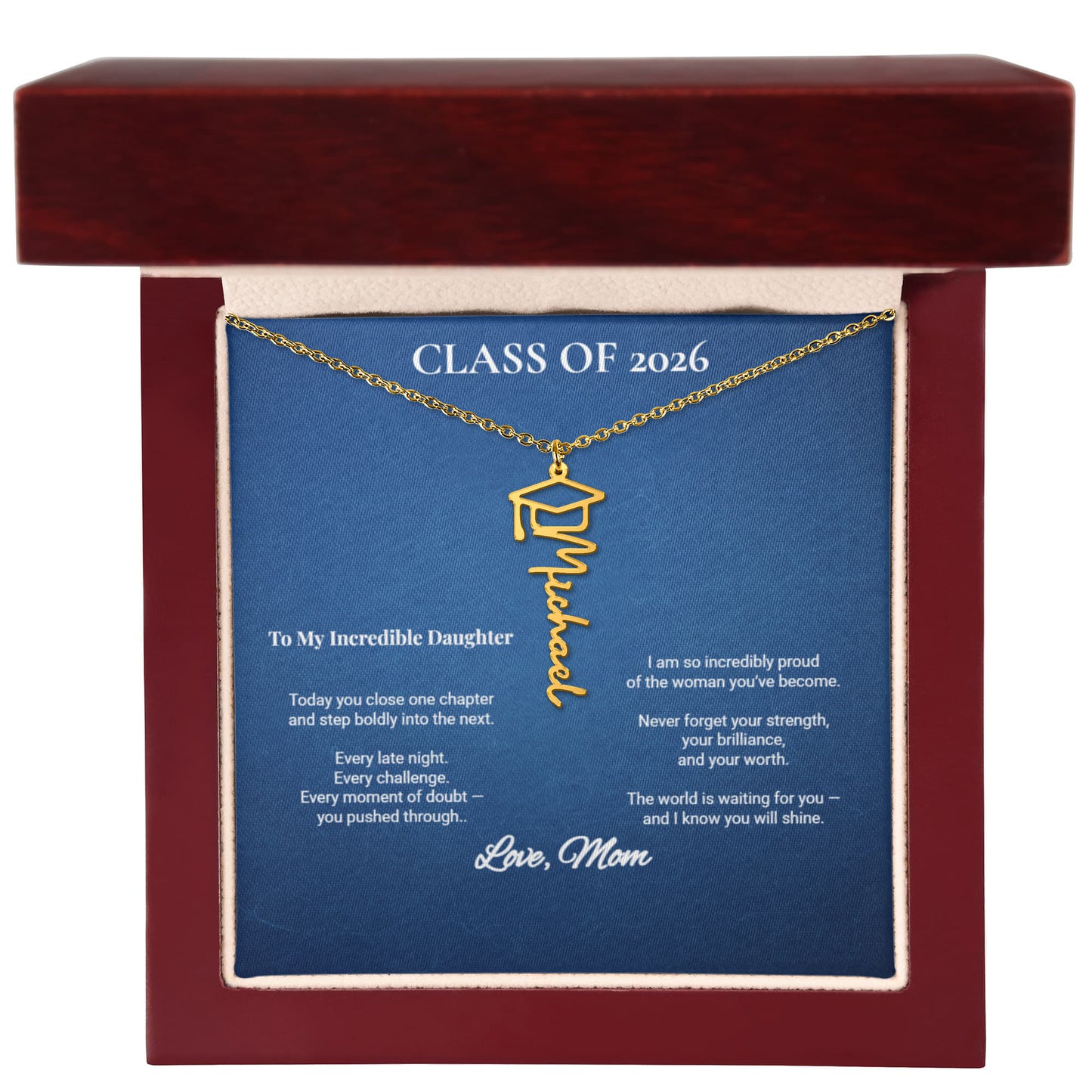 Class of 2026 Personalized Graduation Cap Name Necklace – A Proud Gift for Your Incredible Daughter
