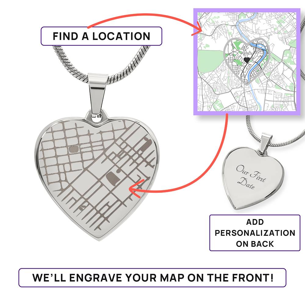 Personalized Map Heart Necklace – Engraved Location Keepsake Gift for Anniversaries & Birthdays