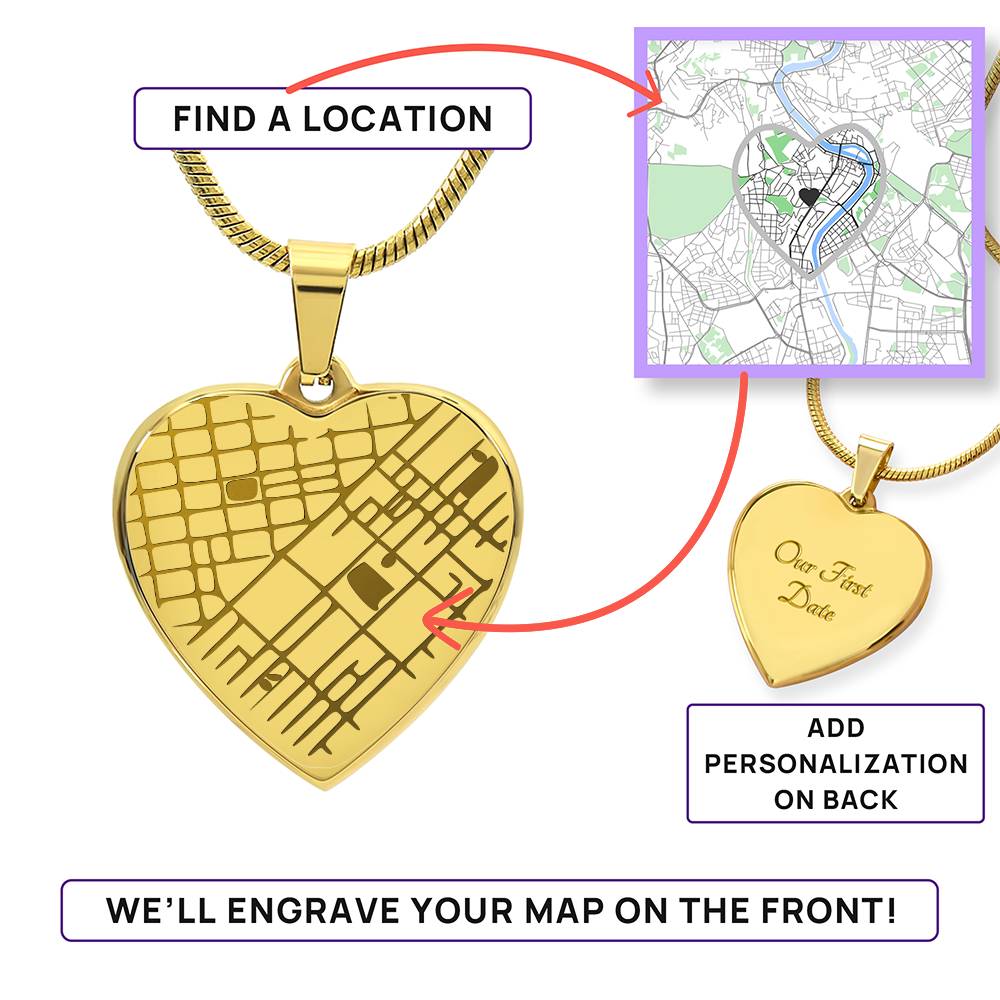Personalized Map Heart Necklace – Engraved Location Keepsake Gift for Anniversaries & Birthdays