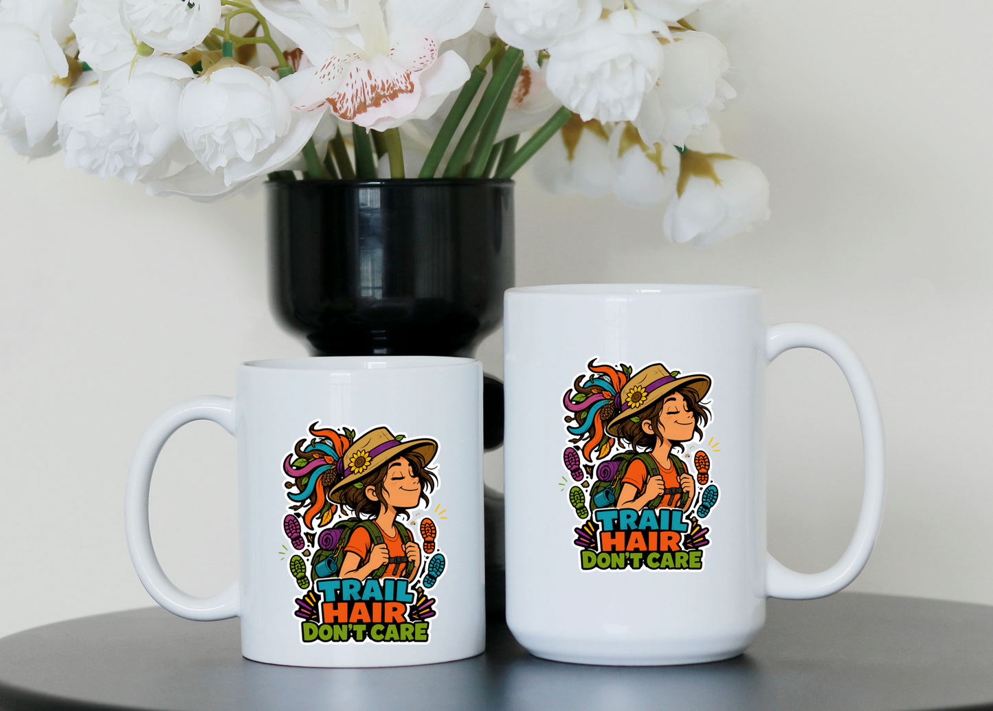 Trail Hair Don't Care Mug | Funny Hiking Mug | Camping Coffee Cup | Gift for Hiker | Nature Lover Mug | Backpacking Gift | Women's Outdoor Mug